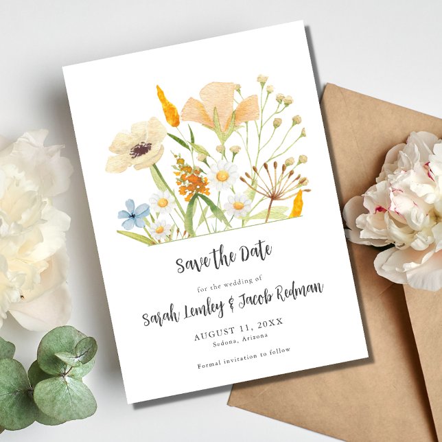 Frühlingssehen Wildblumen im Freien Save The Date (Spring Wildflowers Outdoor Wedding Save The Date)