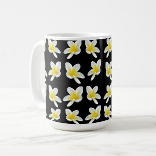 Frühlingsserenade: Gelbe Frangipanis auf Schwarz, Kaffeetasse
