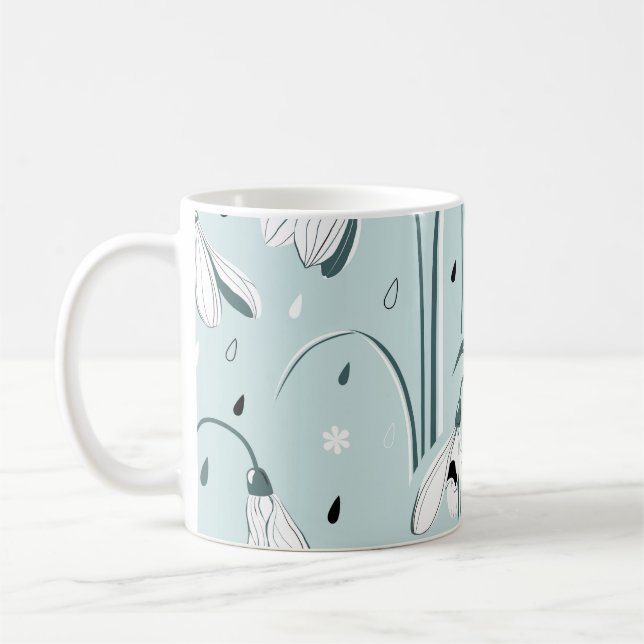 Frühlingssnowdrop: Vintager Raindrop Hintergrund. Kaffeetasse (Links)