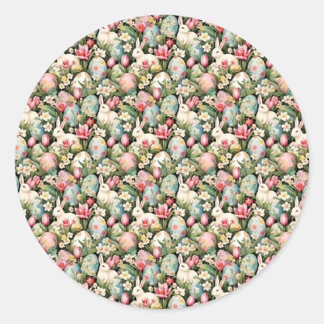 Frühlingssoiree-Osterpattern Runder Aufkleber (Vorderseite)