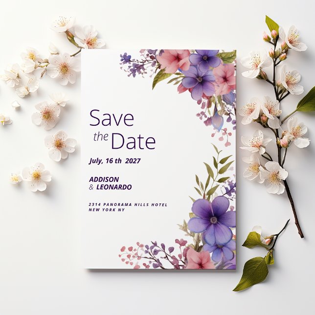 Frühlingssommer Lavendel Save the Date rosa Blüten Einladung (Spring summer lavender pink floral Save the Date )