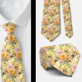Frühlingssommer Rosa und Gelbe Flora Neck Tie Krawatte