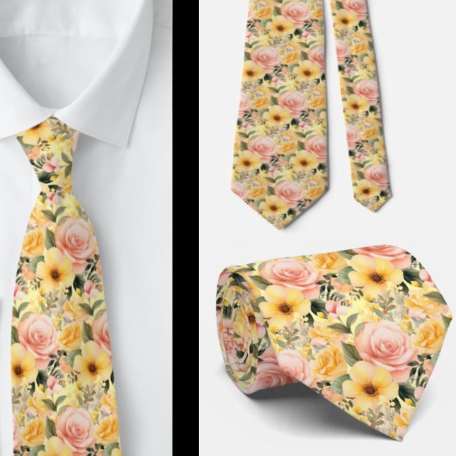 Frühlingssommer Rosa und Gelbe Flora Neck Tie Krawatte (Von Creator hochgeladen)