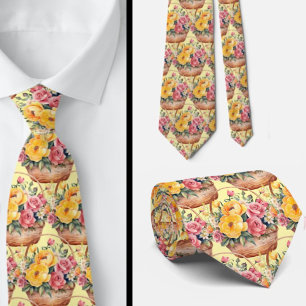 Frühlingssommer Rosa und Gelbe Flora Neck Tie Krawatte