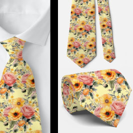 Frühlingssommer Rosa und Gelbe Flora Neck Tie Krawatte