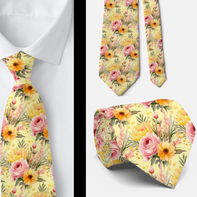 Frühlingssommer Rosa und Gelbe Flora Neck Tie Krawatte (Von Creator hochgeladen)