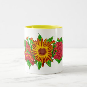 Frühlingssonne Blume farbenfrohe Tasse. Zweifarbige Tasse