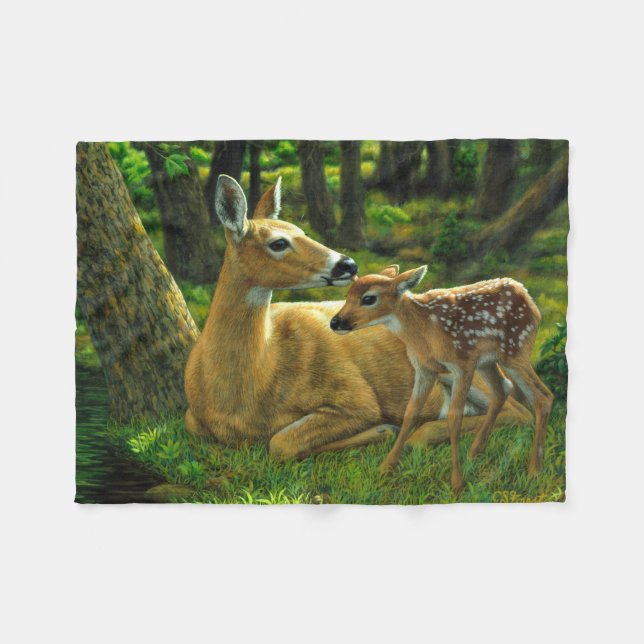 Frühlingssorge Fawn and Mother Deer Fleecedecke (Vorderseite (Horizontal))