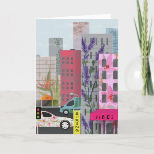 Frühlingsstadt Vibes   Aquarell Blumen Urbane Kuns Karte