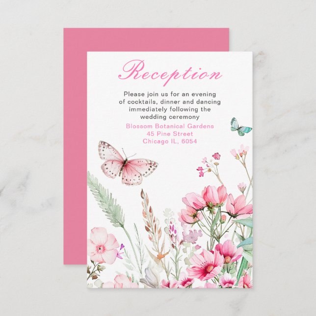 Frühlingsstich-Rosa-Schmetterling-Hochzeit Begleitkarte (Vorne/Hinten)