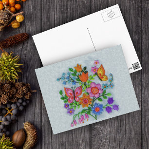 Frühlingsstrauß Blumen Schmetterlinge Postkarte