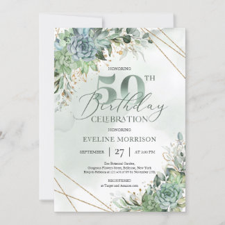 Frühlingssucculents eucalyptus gold 50. Geburtstag Einladung