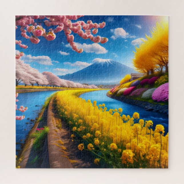 Frühlingsszene mit Kirschblüten und -gebirgen Puzzle (Vertikal)