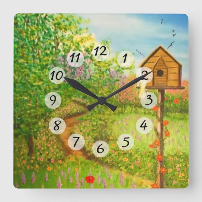 Frühlingstag Quadratische Wanduhr (Vorderseite)