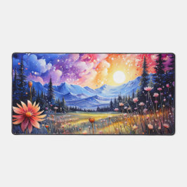 Frühlingstal Sonnenuntergang Illustration Schreibtischunterlage