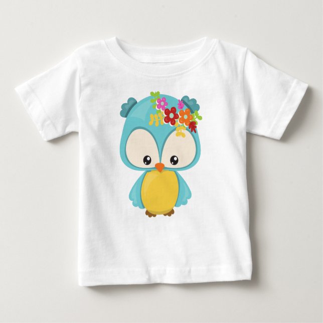 Frühlingstiere, Niedliche Eule, kleine Eule, Blume Baby T-shirt (Vorderseite)