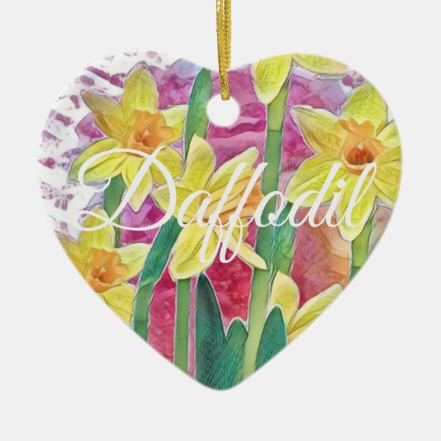 Frühlingstraffe Blume Gelb und Rosa personalisiere Keramik Ornament (Vorne)