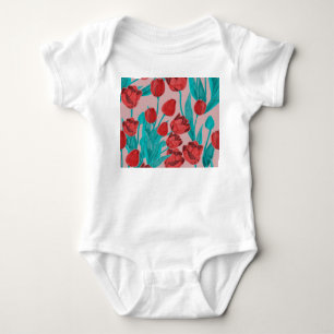 Frühlingstulips, handgezeichnet Blumenmuster Baby Strampler
