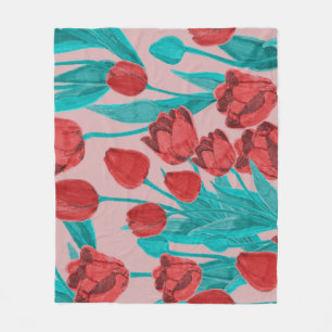 Frühlingstulips, handgezeichnet Blumenmuster Fleecedecke