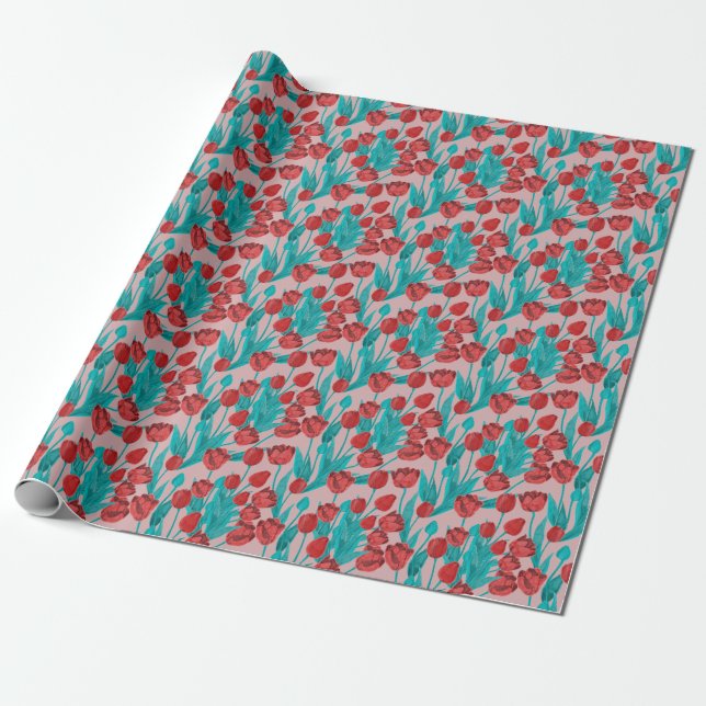 Frühlingstulips, handgezeichnet Blumenmuster Geschenkpapier (Ungerollt)