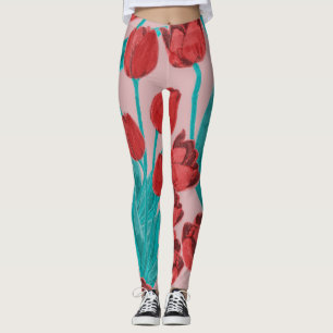 Frühlingstulips, handgezeichnet Blumenmuster Leggings