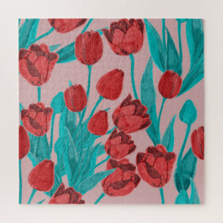 Frühlingstulips, handgezeichnet Blumenmuster Puzzle