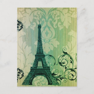 Frühlingstwinziger grüner Damast Paris Eiffelturm Postkarte