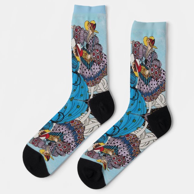 FRÜHLINGSVÖGEL / ART DECO MODE KOSTÜMDESIGNER SOCKEN (Linkes Detail)
