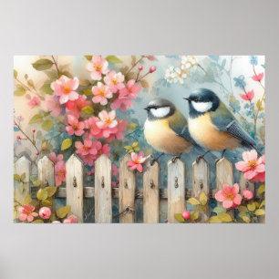Frühlingsvögel & Blüten Poster
