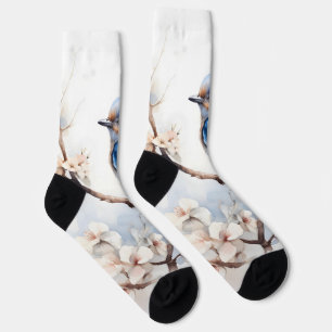 Frühlingsvogel im blühenden Baum Socken