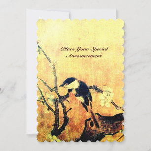 FRÜHLINGSVOGEL-MONOGRAMM, gelb braun Champagner Einladung