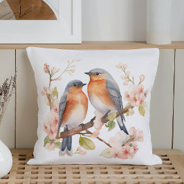 Frühlingsvögel und Blüten in Wasserfarben Kissen