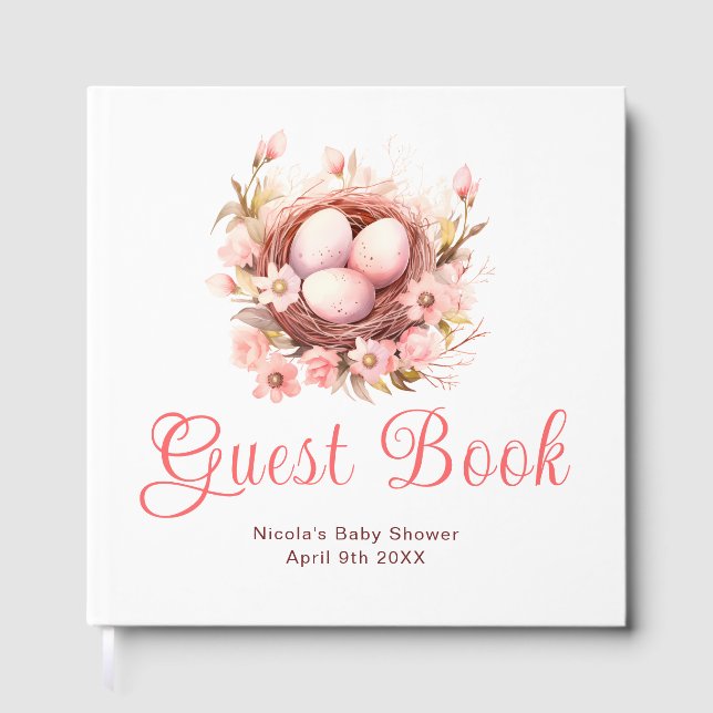Frühlingsvogelnest Baby Shower Gästebuch (Vorderseite)
