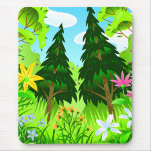 Frühlingswald Bäume und Blumen Szene Mousepad