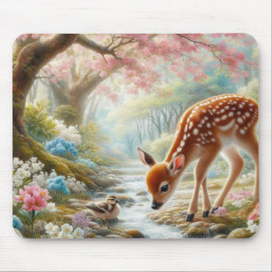 Frühlingswälder mit Ente und Fawn/Reh Mousepad