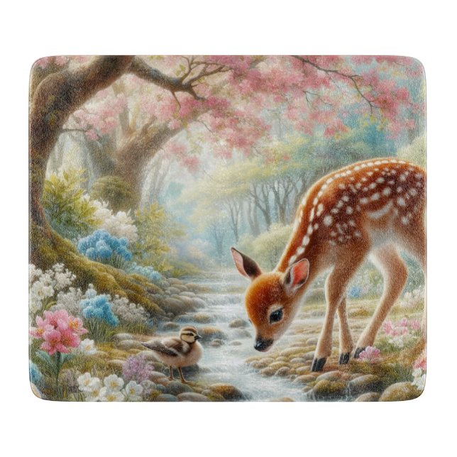 Frühlingswälder mit Ente und Fawn/Reh Schneidebrett (Vorderseite)