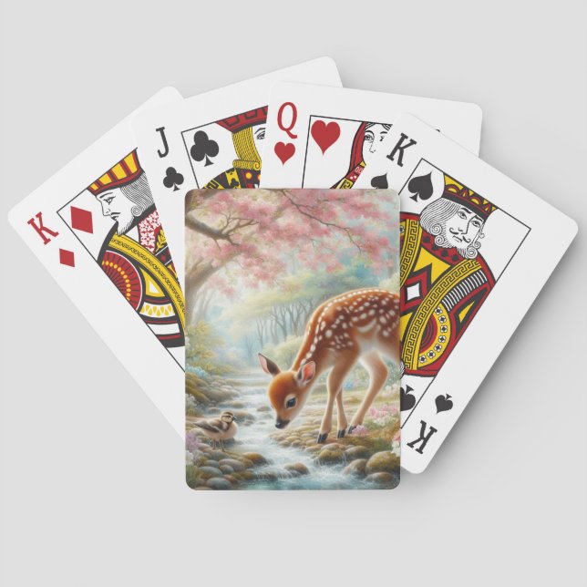 Frühlingswälder mit Ente und Fawn/Reh Spielkarten (Rückseite)