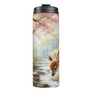 Frühlingswälder mit Ente und Fawn/Reh Thermosbecher