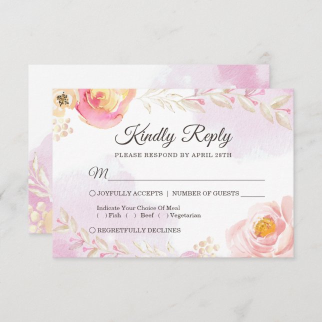 Frühlingswasser Girly Pink & Gold Hochzeit RSVP (Vorne/Hinten)