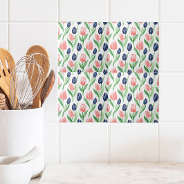 Frühlingswasser Navy Pink Tulip Muster Fliese