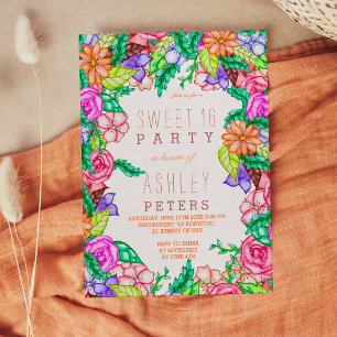 Frühlingswasserfarbe Blütenhandgemalt Sweet 16 Einladung
