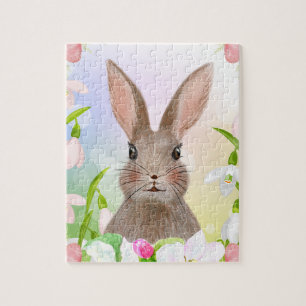 Frühlingswasserfarbe Bunny Rabbit Blume Puzzle