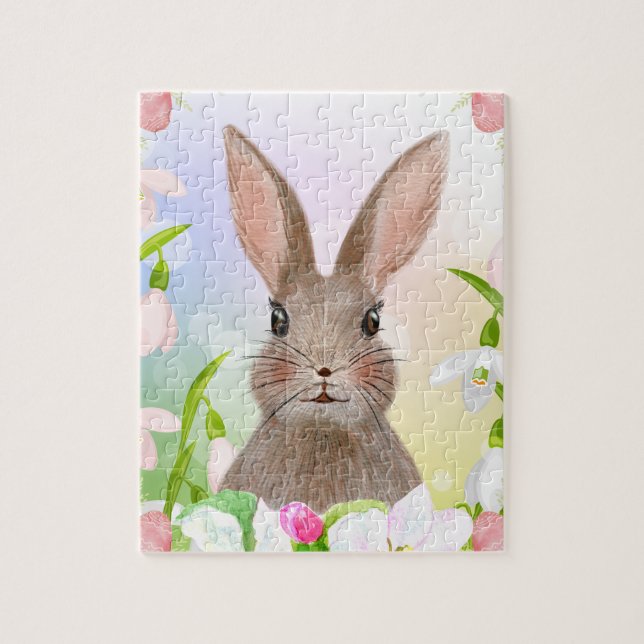 Frühlingswasserfarbe Bunny Rabbit Blume Puzzle (Vertikal)