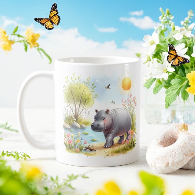 Frühlingswasserfarbe Hippopotamus - Kid-Tasse Kaffeetasse (Von Creator hochgeladen)
