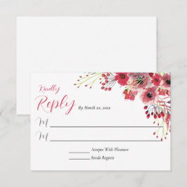 Frühlingswasserfarbe Mohnrot Blume Hochzeitsantwor RSVP Karte