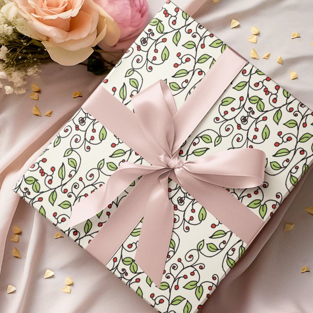 Frühlingsweine handGezeichnet Whimsical Botanical  Geschenkpapier (This hand-illustrated gift wrap is unique -- and perfect for all kinds of spring occasions.)