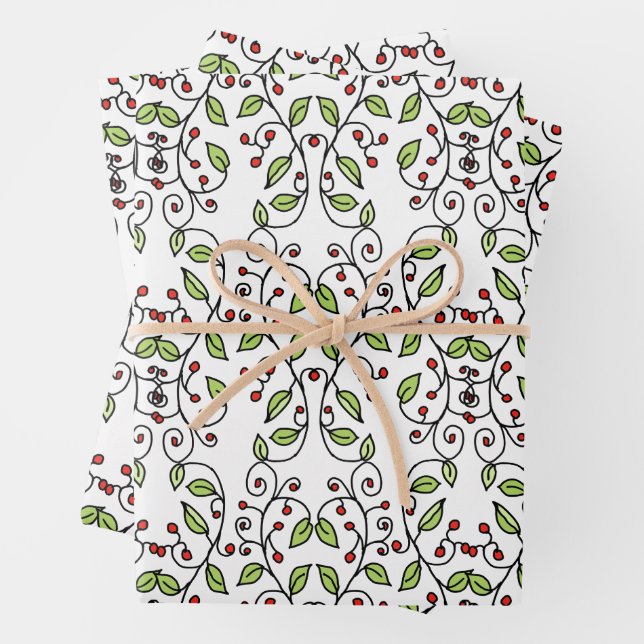 Frühlingsweine handGezeichnet Whimsical Botanical Geschenkpapier Set (Beispiel)