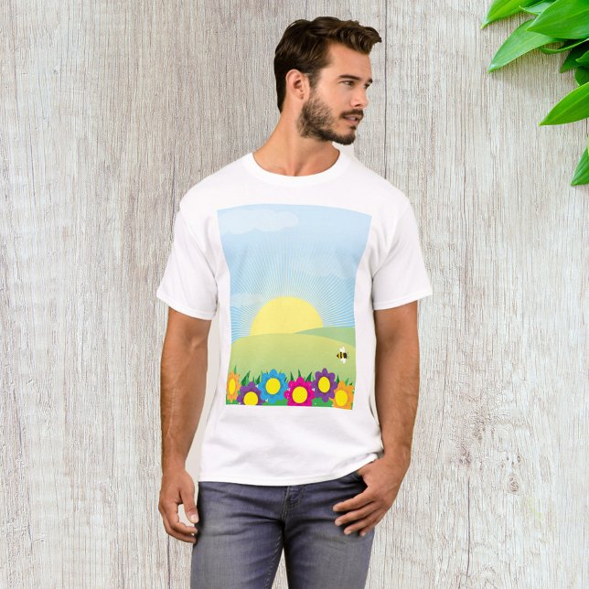 Frühlingswiese Sunburst mit farbenfrohen Blumen T-Shirt (Von Creator hochgeladen)