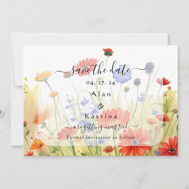 Frühlingswiesen-Wildblumen Save The Date (Vorderseite)