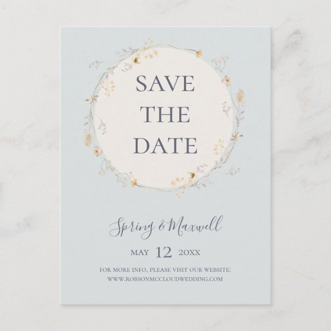 FrühlingsWildblume | Blaue Save the Date Postkarte (Vorderseite)